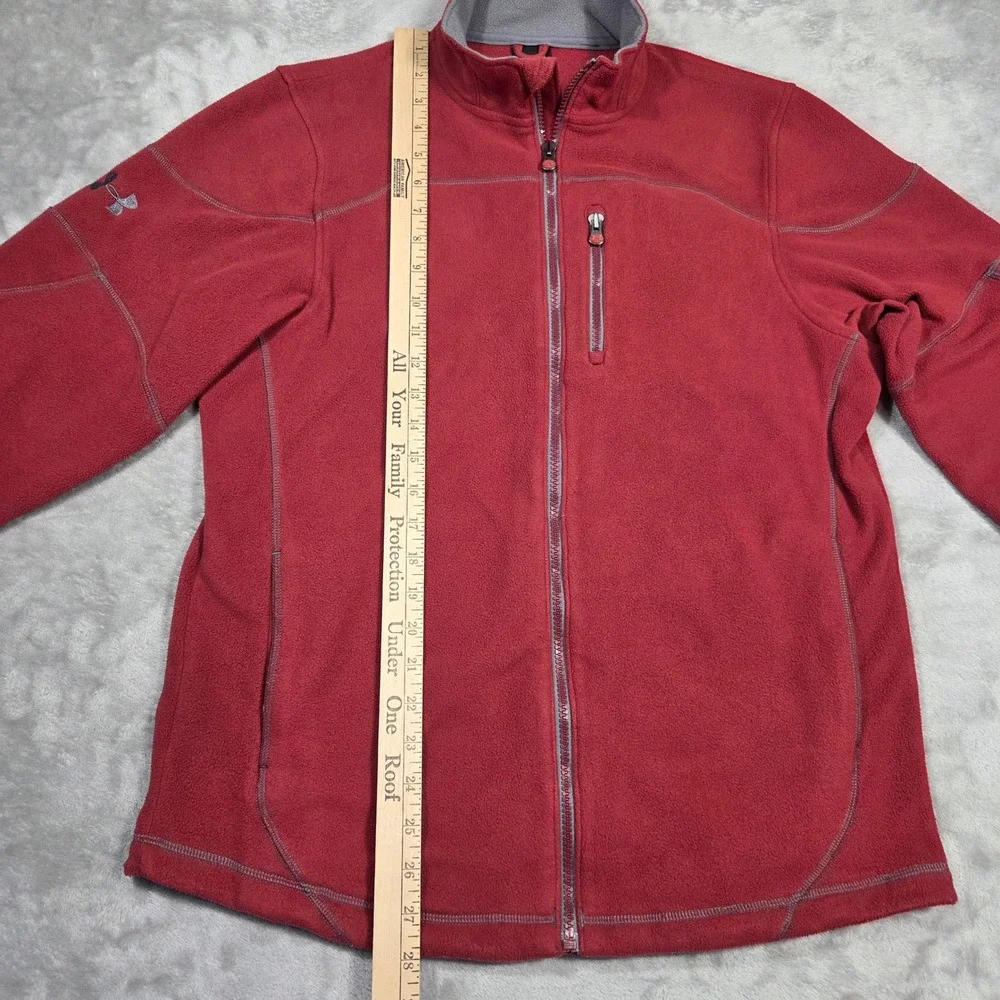 Under Armour Mens Red Fleece Full Zip Mock Neck Sweater M Athleisure Gym Workout